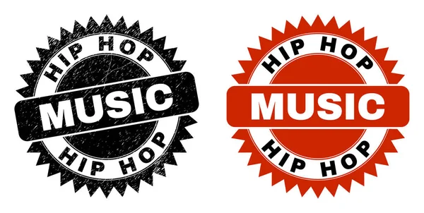 HIP HOP MUSIC fekete Rosette bélyeg korrodált stílusban — Stock Vector