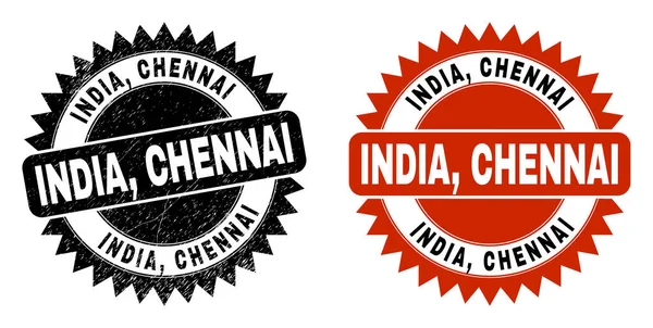 INDIA, CHENNAI Sello de sello de roseta negra con textura rayada — Vector de stock