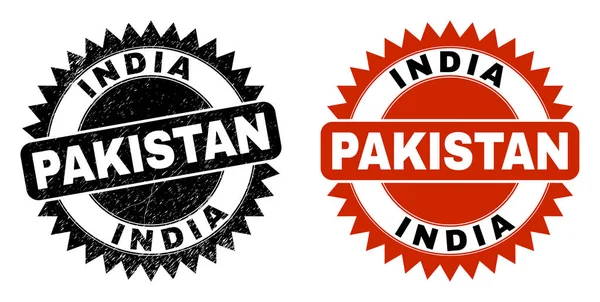 INDIA PAKISTAN Black Rosette Seal with Distress Style — Stock Vector