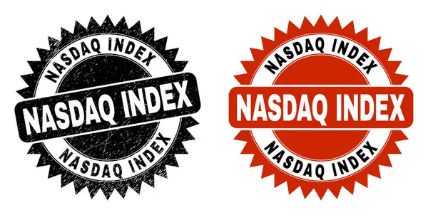 Sello de sello de roseta negra NASDAQ INDEX con textura rayada — Vector de stock