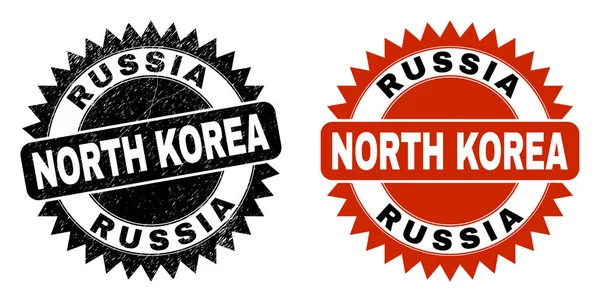 RUSSIA NORTH KOREA Black Rosette Watermark with Grunged Style — 스톡 벡터