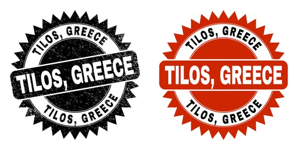 TILOS, GREECE Σφραγίδα μαύρη ροζέτα με ακάθαρτο στυλ — Διανυσματικό Αρχείο