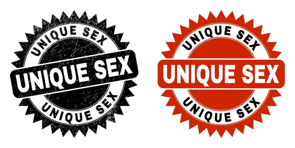UNIQUE SEX Black Rosette Stamp with Rubber Texture — Stock Vector