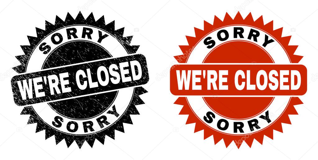 SORRY WERE CLOSED Black Rosette Stamp Seal with Rubber Texture