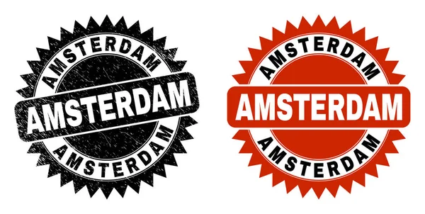 AMSTERDAM fekete rozettás bélyegző mogorva stílusban — Stock Vector