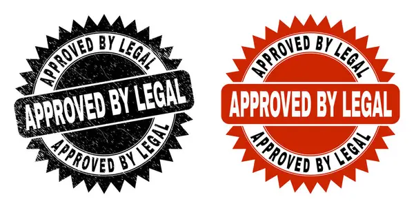 APPROVED BY LEGAL Чорний розетковий штамп з нечистою текстурою — стоковий вектор