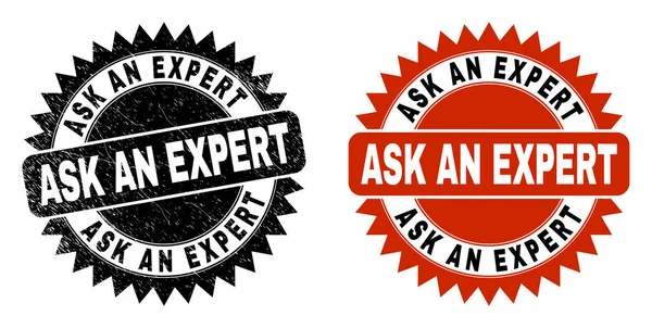 ASK AN EXPERT Black Rosette Stamp Seal with Grunged Texture — Stock Vector