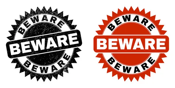 BEWARE Black Rosette Seal com textura de borracha — Vetor de Stock