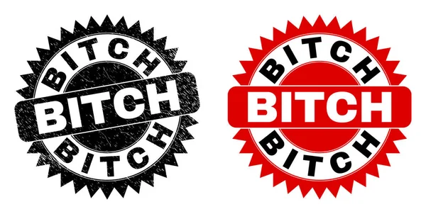 BITCH Black Rosette Stamp Seal with Corroded Style — ストックベクタ