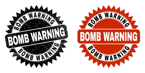 BOMB WARNUNG Schwarze Rosettenmarke mit korrodierter Textur — Stockvektor
