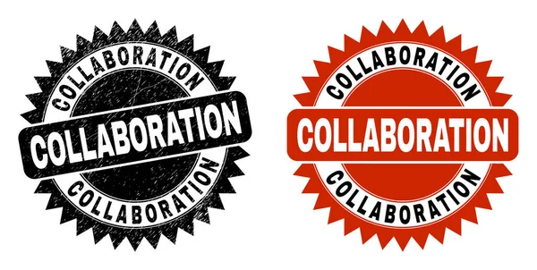 COLLABORATION Fekete rozettás pecsét gumi textúrával — Stock Vector