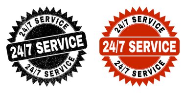 7 / 24 SERVICE Grunge desenli Black Rosette Damgası