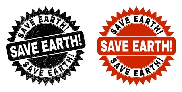 SAVE EARTH exciting Black Rosette Seal with Distress Surface — Stock Vector