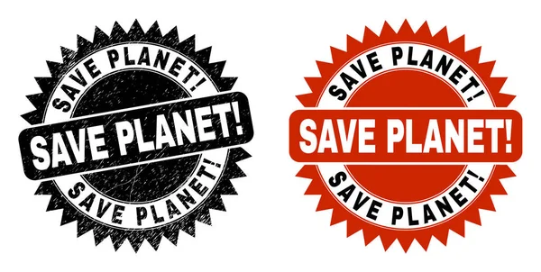 Sello de sello de roseta negra emocionante SAVE PLANET con superficie de angustia — Vector de stock