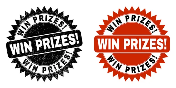 Ganhar prêmios emocionante Black Rosette Selo com estilo de angústia —  Vetores de Stock