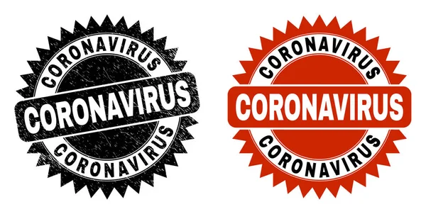 Σφραγίδα μαύρη ροζέτα CORONAVIRUS με ακάθαρτη επιφάνεια — Διανυσματικό Αρχείο