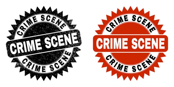 CRIME SCENE fekete rozettás bélyegző korrodált felülettel — Stock Vector