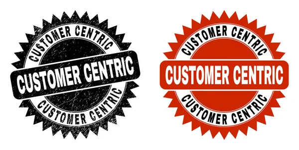 CUSTOMER CENTRIC Black Rosette Stamp with Scratched Texture — Stock Vector