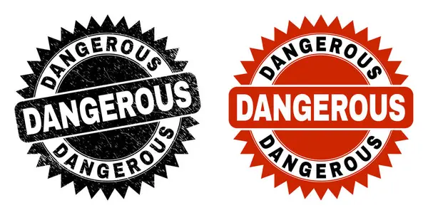 DANGEROUS Black Rosette Watermark dengan Tekstur Karet - Stok Vektor