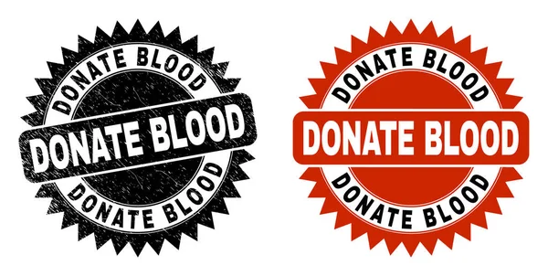 DONATE BLOOD Black Rosette Watermark with Unclean Texture — Stock Vector