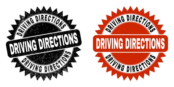 DRIVING DIRECTIONS Black Rosette Watermark with Unclean Style — Stock Vector