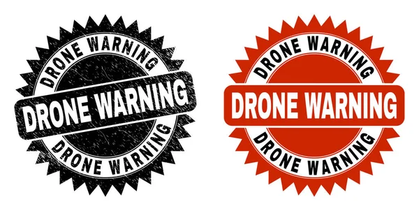 DRONE WARNING Schwarz Rosette Stempelsiegel mit korrodierter Textur — Stockvektor