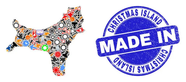 Industrial Collage Christmas Island Map and Made in Grunge Stamp Seal — 스톡 벡터