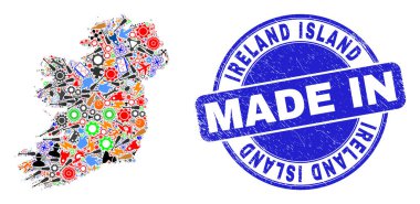 Endüstriyel Mozaik İrlanda Adası Haritası ve Tehlike Filigranında Yapıldı
