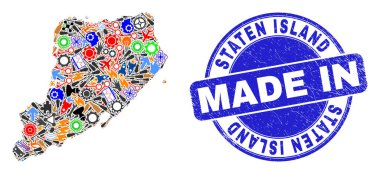 Bileşen Kolaj Staten Island Haritası ve Çizilmiş Filigranla Yapıldı