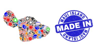 Geliştirme Kolajı Maui Adası Haritası ve Grunge Lastik Damgalı Yapım