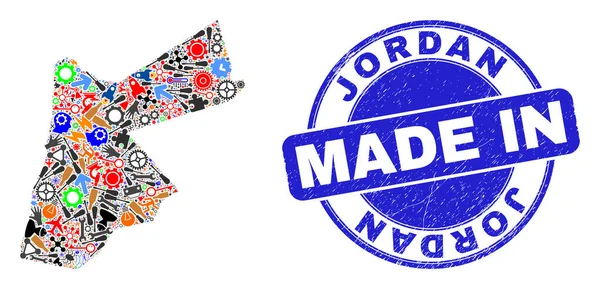 Production Mosaïque Jordan Carte et Fabriqué en Grunge Stamp Seal — Image vectorielle