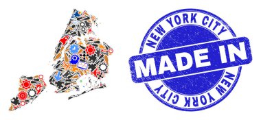 Geliştirme Kolajı New York Şehir Haritası ve Çizik Lastik Damgalı Yapım