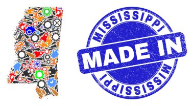 Component Collage Mississippi State Map and Made in Distress Stamp clipart