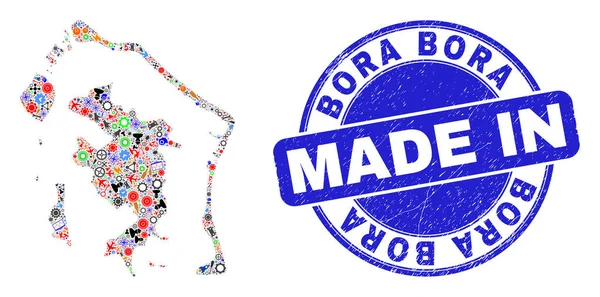Fejlesztés Mozaik Bora-Bora Térkép és készült vészbélyegző pecsét — Stock Vector