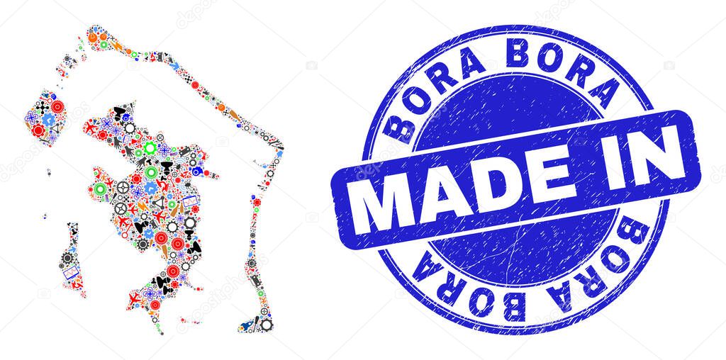 Development Mosaic Bora-Bora Map and Made in Distress Stamp Seal