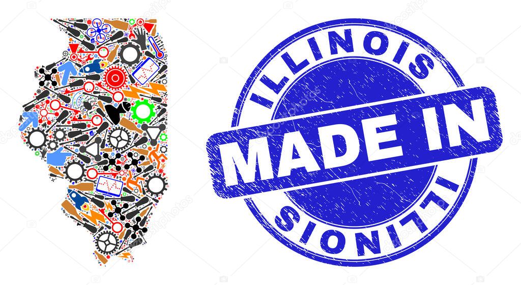 Development Mosaic Illinois State Map and Made in Textured Seal