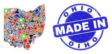 Yapım Kolajı Ohio Eyalet Haritası ve Çizik Damgalı Yapım