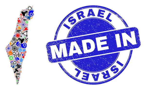Промышленный коллаж Israel Map and Made in Distress Rubber Stamp — стоковый вектор