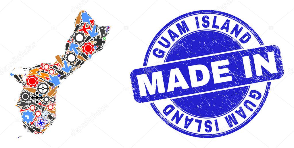 Industrial Mosaic Guam Island Map and Made in Grunge Watermark