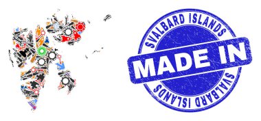 Yapım Mozaik Svalbard Adaları Haritası ve Grunge Lastik Damgalı Yapım
