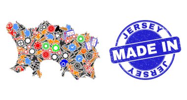 Yapım Kolajı Jersey Adası Haritası ve Grunge Filigranı