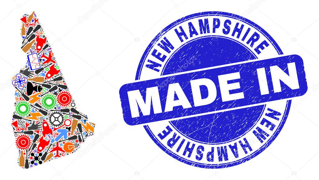 Development Collage New Hampshire State Map and Made in Textured Stamp Seal