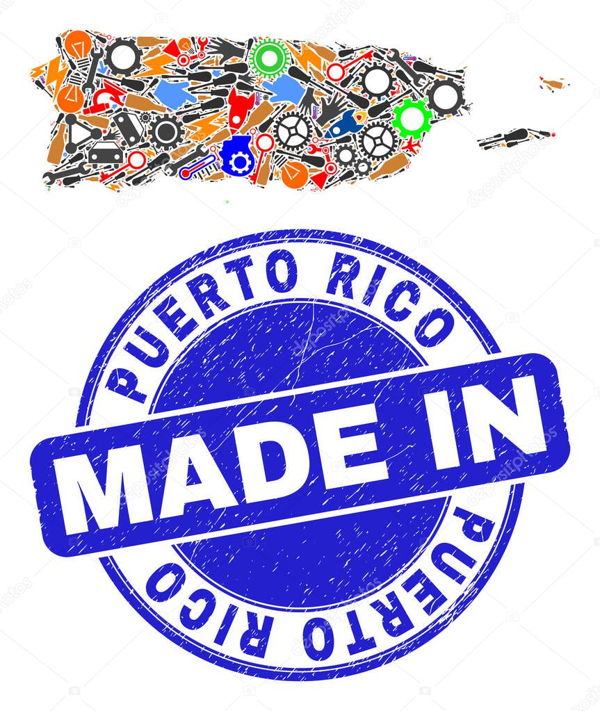 Development Mosaic Puerto Rico Map and Made in Distress Watermark