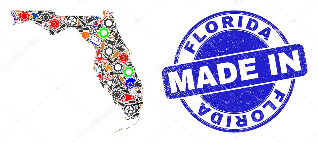 Engineering Mosaic Florida State Map and Made in Distress Stamp