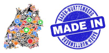 Mühendislik Mozaiği Baden-Wurttemberg Toprak Haritası ve Grunge Filigranı