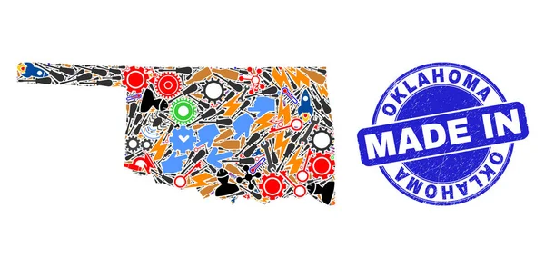 Développement Mosaïque Oklahoma State Carte et Fabriqué en Sceau de timbre texturé — Image vectorielle