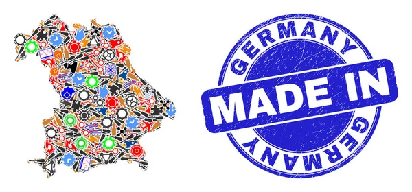 Ingegneria Collage Germania Mappa e Made in Grunge Francobollo — Vettoriale Stock