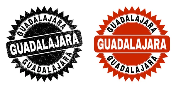 GUADALAJARA Black Rosette Stamp Seal with Scratched Style — 스톡 벡터