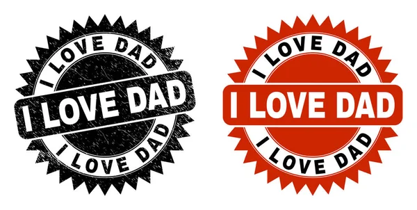I LOVE DAD Black Rosette Stamp with Unclean Style — Stock Vector