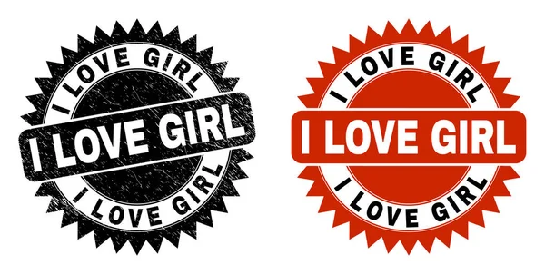 I LOVE GIRL Black Rosette Sello con Estilo Corroded — Vector de stock